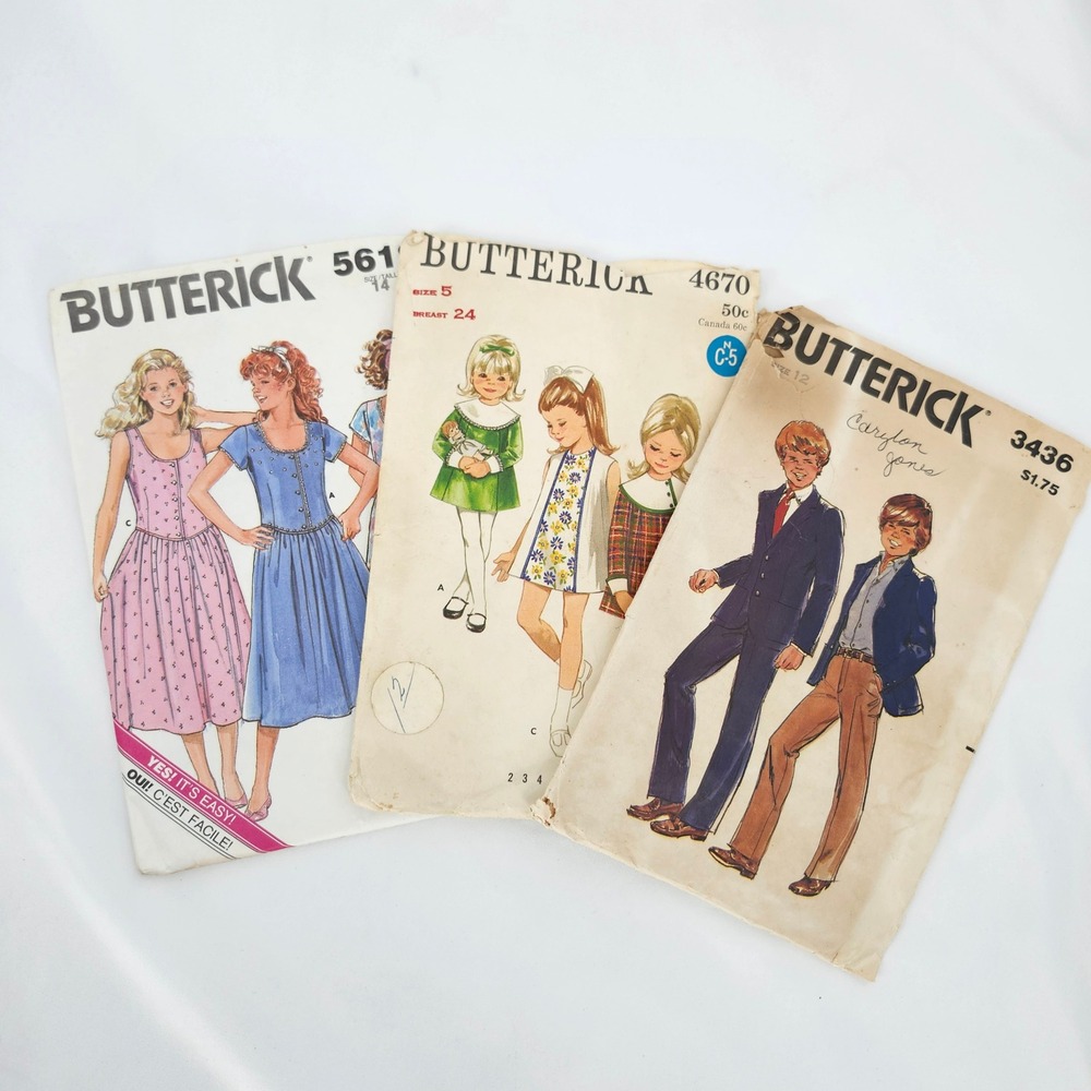 Butterick Kids Sewing Pattern Lot Size 5 12 14 Vintage Dress Suit 5619 4670 3436